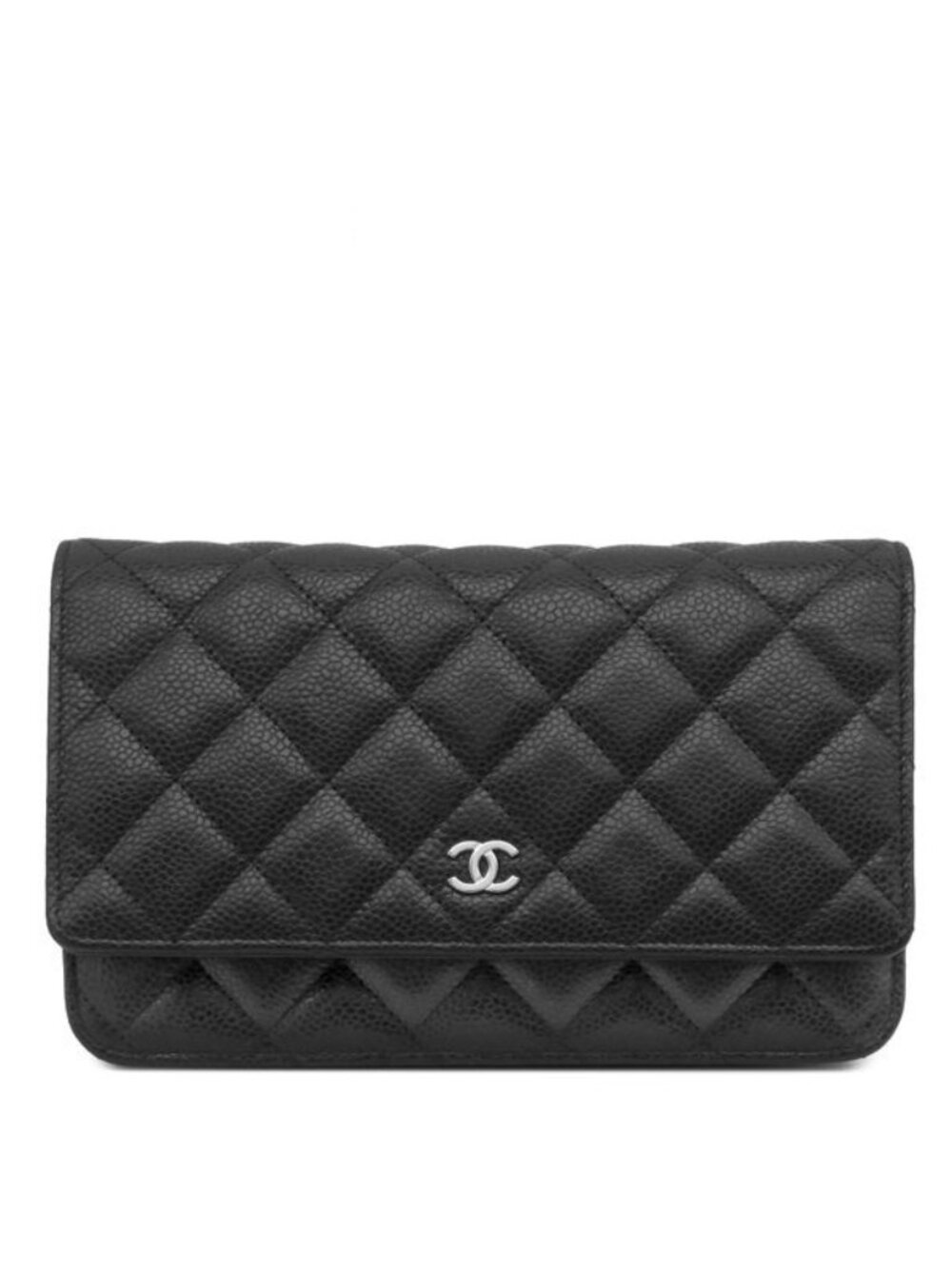 Chanel Chain Wallet Quilted Caviar Leather Black Silver 30 Shoulder Bag